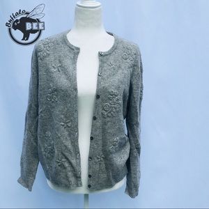 Eddie Bauer grey embroidered winter cardigan sizeL